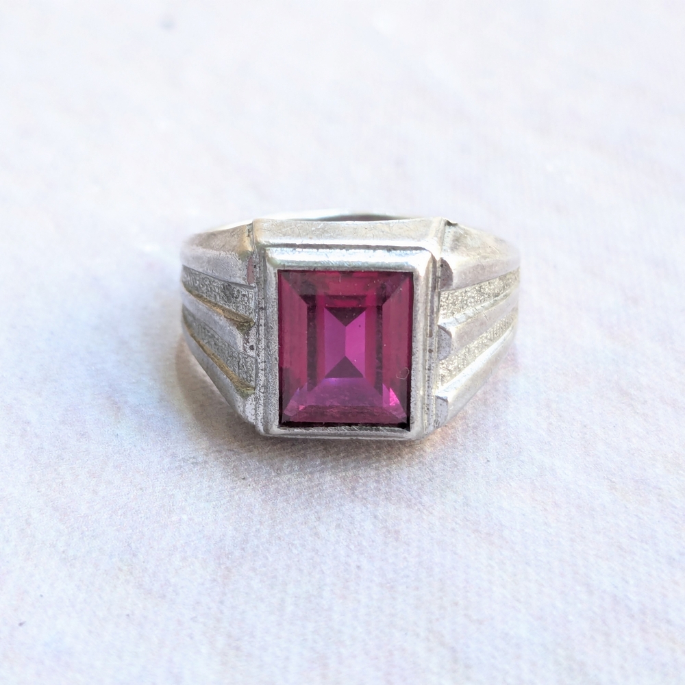 Vintage Sterling Silver Ring Red Label Ruby 9 Fac… - image 3